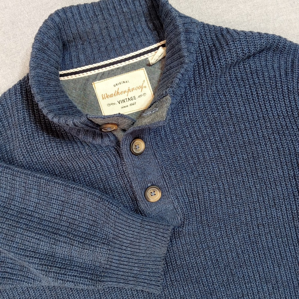 Weatherproof Vintage XL Men's Shawl Collar Sweater XL Blue 3-Button Pullover